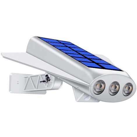 Applique Murale de Jardin Solaire ExtéRieur éTanche Lampe à LED Solaire Capteur de Mouvement 2200MAh 2 Modes Cour de SéCurité Coque Chaude Blanche