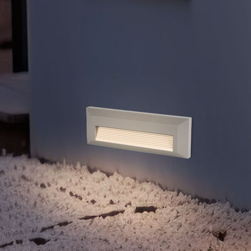 Applique murale d'escalier d'éclairage extérieur gris, lampe d'atelier led rectangle mat IP65, 1x led 3W 110lm 4000K blanc neutre, LxPxH 23x2,8x8 cm