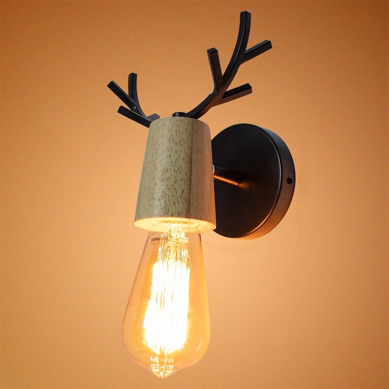Applique Murale Interieur Luminaire Lampe Créatif Antlers Cerf en Fer E27 pour Chambre Salon Bar Restaurant Noir