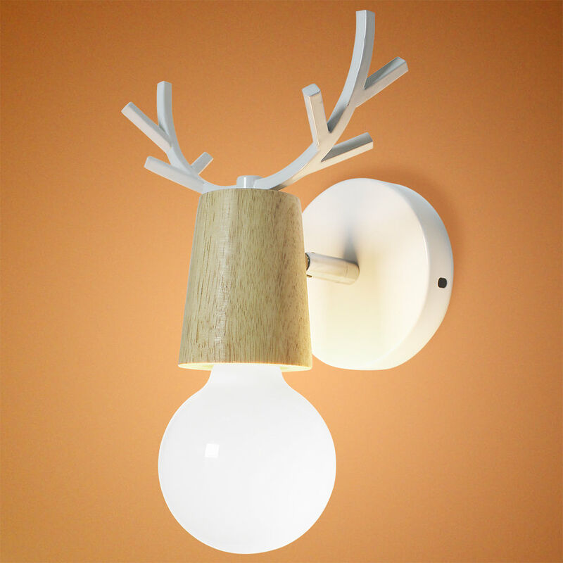 Applique Murale Interieur Luminaire Lampe Créatif Antlers Cerf en Fer E27 pour Chambre Salon Bar Restaurant Blanc
