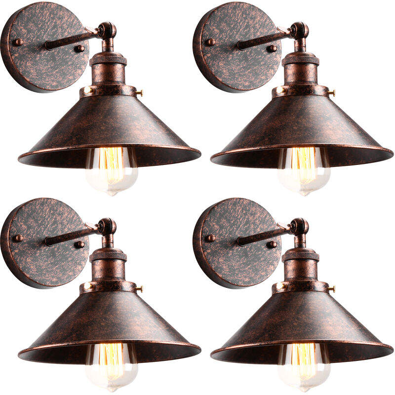 Applique Murale - Design Vintage et Industrielle - E27 22CM - Rouille Rouge - 4PCS