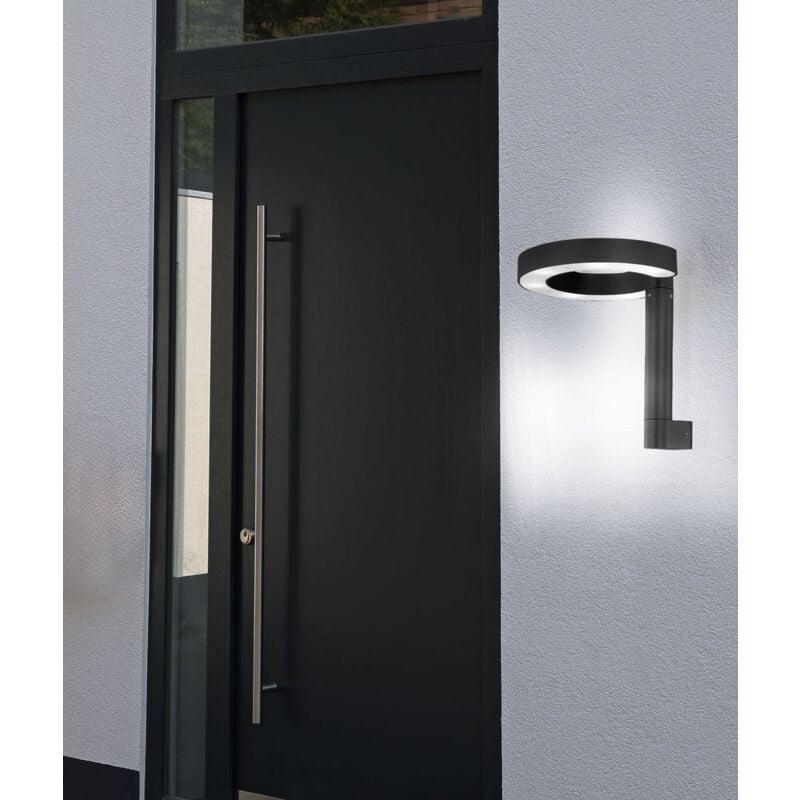 Applique murale d'extérieur Applique led en aluminium et plastique, éclairage d'extérieur gris satiné, design anneau, 1x led 6 watts 280 lumens blanc