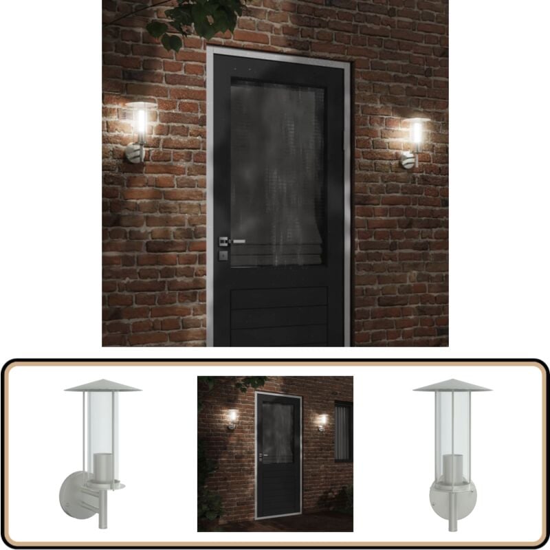 Applique murale d'extérieur argenté acier inoxydable - Applique Murale Exterieure - Éclairage Extérieur - Luminaire Mural - Lampadaire Extérieur
