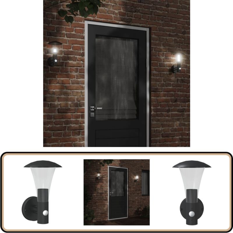 Applique murale d'extérieur avec capteur noir acier inoxydable - Applique Murale Exterieure - Éclairage Exterieur - Luminaire Mural - Capteur De