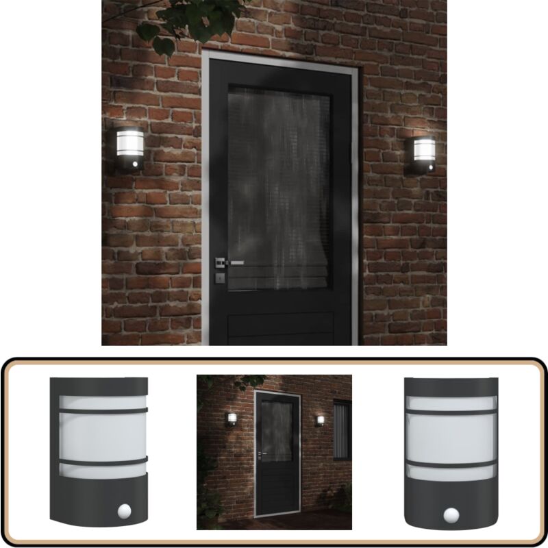 Applique murale d'extérieur avec capteur noir acier inoxydable - Applique Murale Exterieure - Éclairage Exterieur - Luminaire Mural - Capteur De