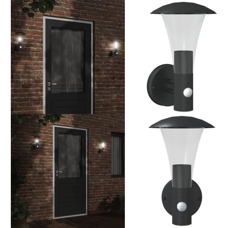 Applique murale d'extérieur avec capteur noir acier inoxydable - Applique Murale Exterieure - Éclairage Exterieur - Luminaire Mural - Capteur De