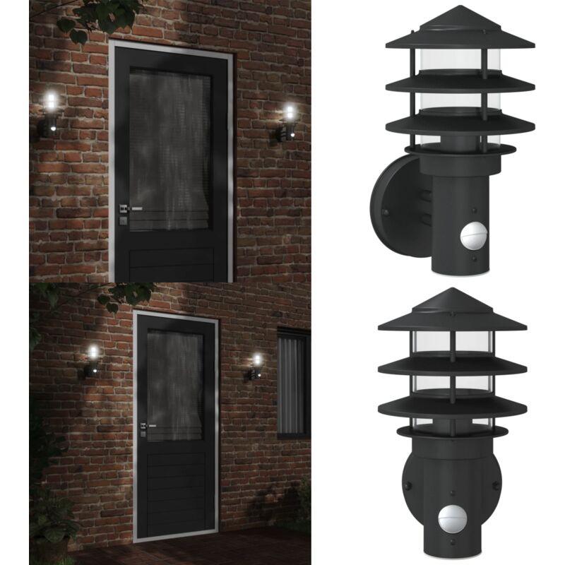 Applique murale d'extérieur avec capteur noir acier inoxydable - Applique Murale Exterieure - Éclairage Exterieur - Luminaire Mural - Capteur De
