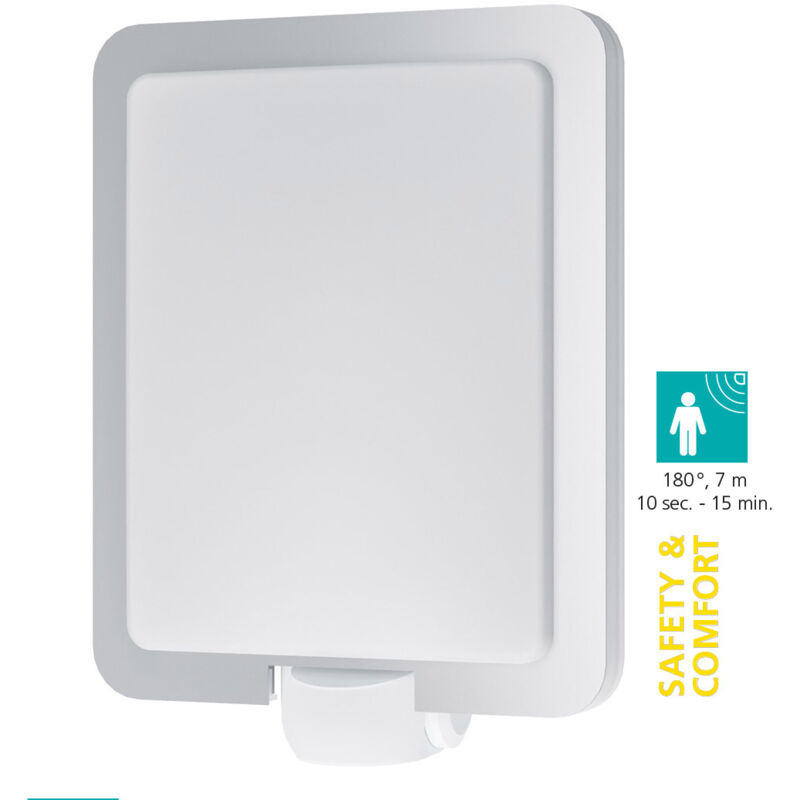 Applique murale d'extérieur avec détecteur de mouvement Lampe de jardin Lampe de façade en acier inoxydable, plastique blanc, 1x E27, LxH 21 x 30,5 cm