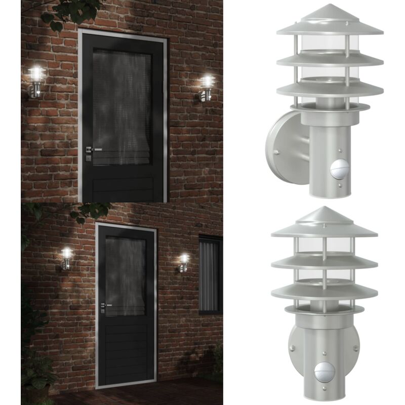 Applique murale d'extérieur et capteur argenté acier inoxydable - Applique Murale Exterieure - Éclairage Exterieur - Luminaire Mural - Capteur De