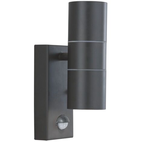 Applique murale d'extérieur et de véranda à LED (Gu10 Led), tube noir 2 flammes avec capteur