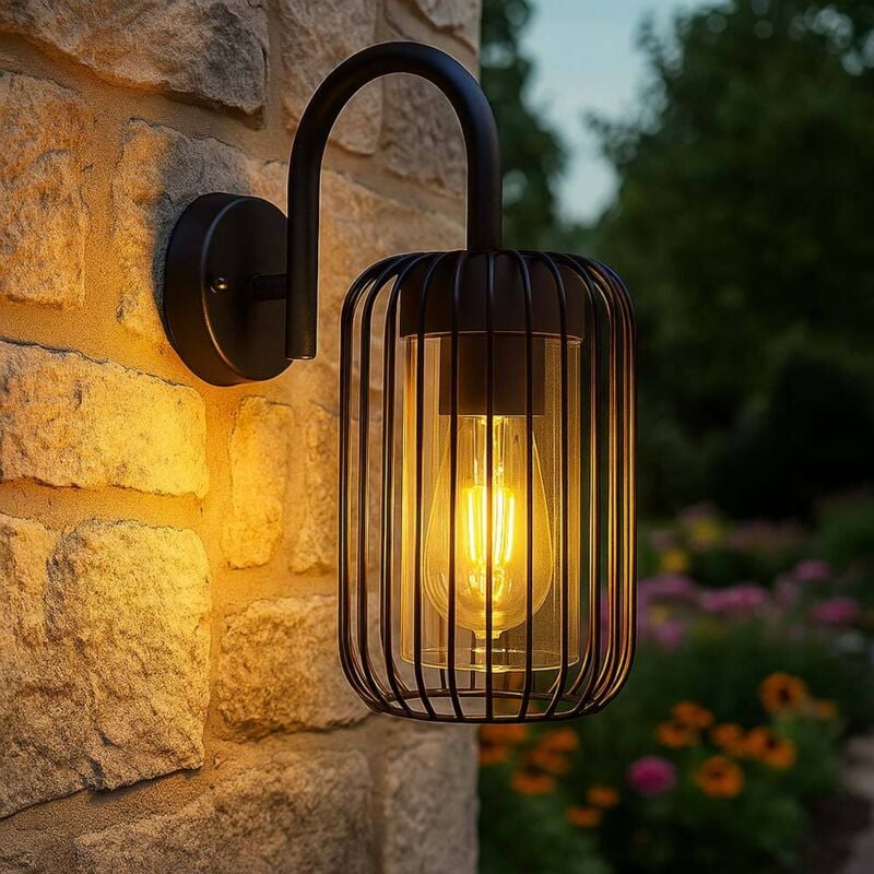 Lampe extérieure Lampe murale Lampe de façade Acier inoxydable Lanterne noire Lampe de terrasse Lampe de jardin IP44, plastique métal, 1x douille