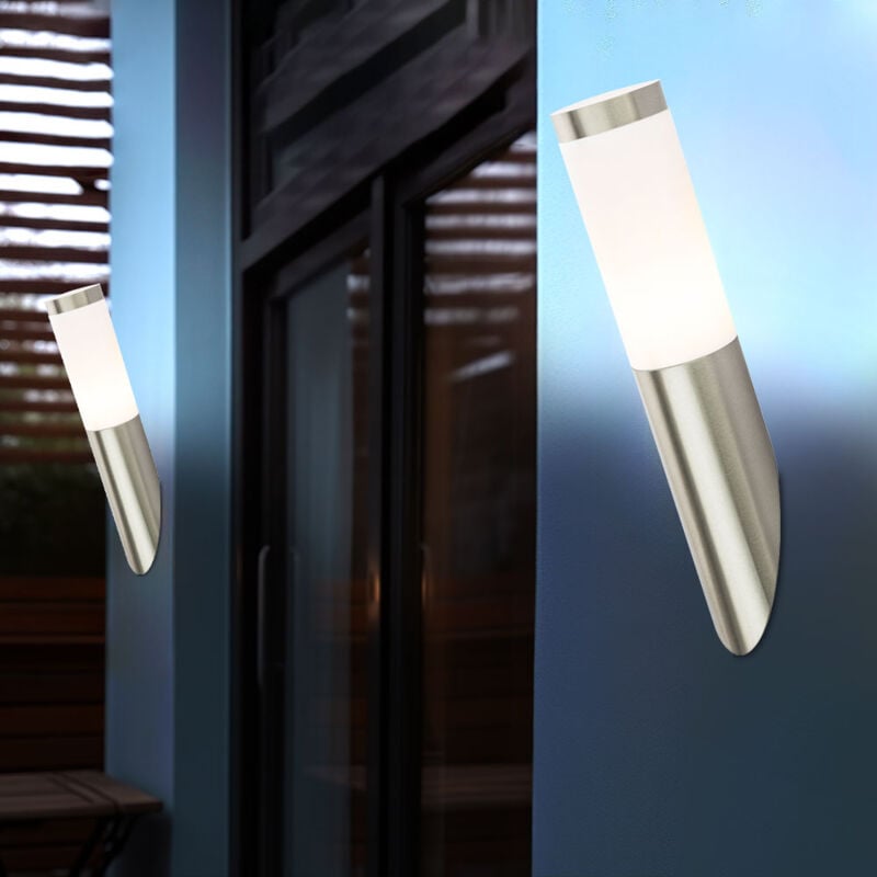 Applique murale d'extérieur, lampe de jardin en acier inoxydable, lampe de porte d'entrée argentée, aspect torche, 1x E27, DxH 7,6x40 cm, lot de 2