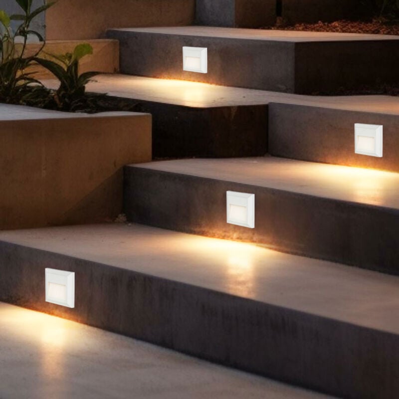 Applique murale d'extérieur, lampe d'escalier, lampe de marche led blanche, lampe de terrasse, plastique, 2W 60lm blanc chaud, LxH 12,4x12,4 cm, lot
