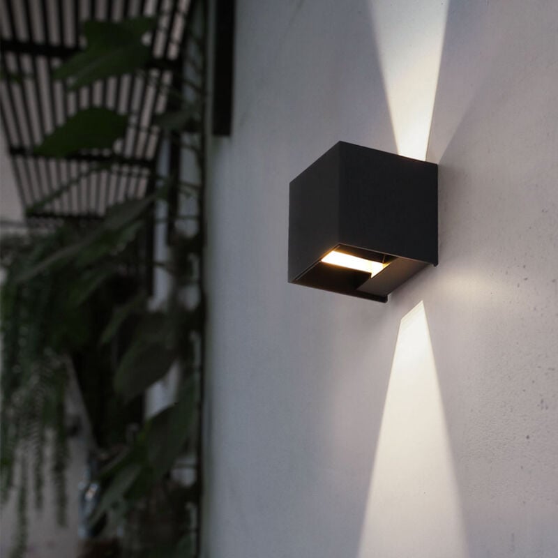 Lampe extérieure Lampe de façade Lampe murale noire Lampe de balcon Up Down Applique murale, led 2x 3 watts 290Lm blanc chaud, LxlxH 10x10x10 cm