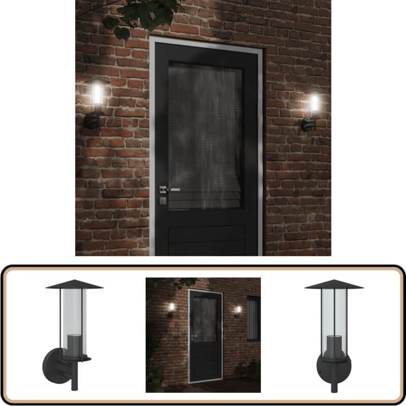 Applique murale d'extérieur noir acier inoxydable - Applique Murale Exterieure - Éclairage Extérieur - Luminaire Mural - Lampadaire Extérieur