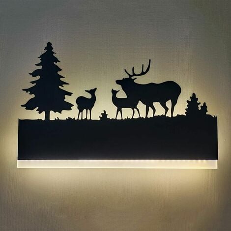 Applique murale d'intérieur à LED, applique murale d'intérieur moderne en acrylique, applique murale haut et bas en fer, design cerf pour chambre à coucher, salon, couloir, escalier, blanc chaud 3000k