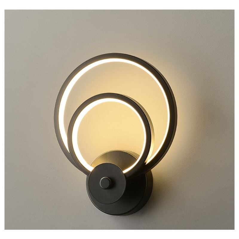 Applique Murale D'Intérieur À Led Lampe Murale Ronde Moderne Noire Pour Chambre Salon Couloir Café Blanc Chaud
