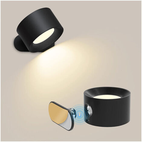 Applique murale d'intérieur à LED tactile avec port de charge USB, commande tactile, 3 niveaux de luminosité, 3 températures, lampe de chevet rotative à 360° pour chambre à coucher, 1 pièce (noir)