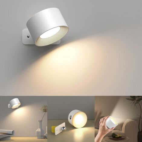 Applique murale d'intérieur, applique murale avec chargement USB, 3 couleurs et 3 niveaux, LED d'intérieur rotative à 360