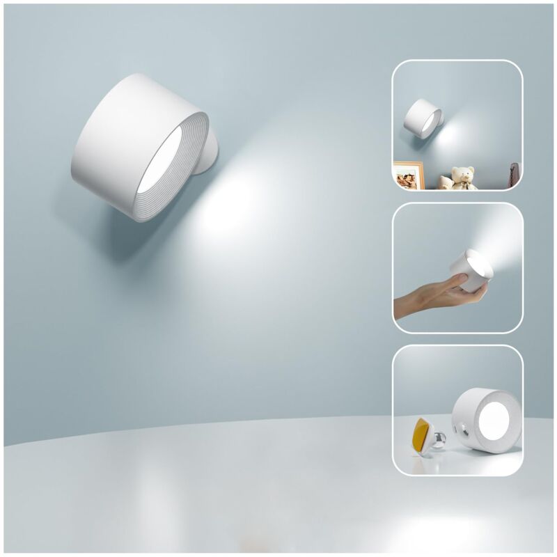 Jusch - Applique murale d'intérieur, applique murale led tactile avec port de chargement usb, commande tactile, 3 niveaux de luminosité, 3