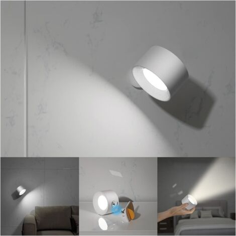 Applique murale d'intérieur avec port de charge USB 1pcs applique murale LED tactile contrôlée par effleurement blanc, lampe de chevet de chambre rotative à 360 °