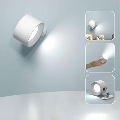 Applique murale d'intérieur blanche à LED tactile avec port de chargement USB, commande tactile, 3 niveaux de luminosité, 3 températures, lampe de chevet rotative à 360°.