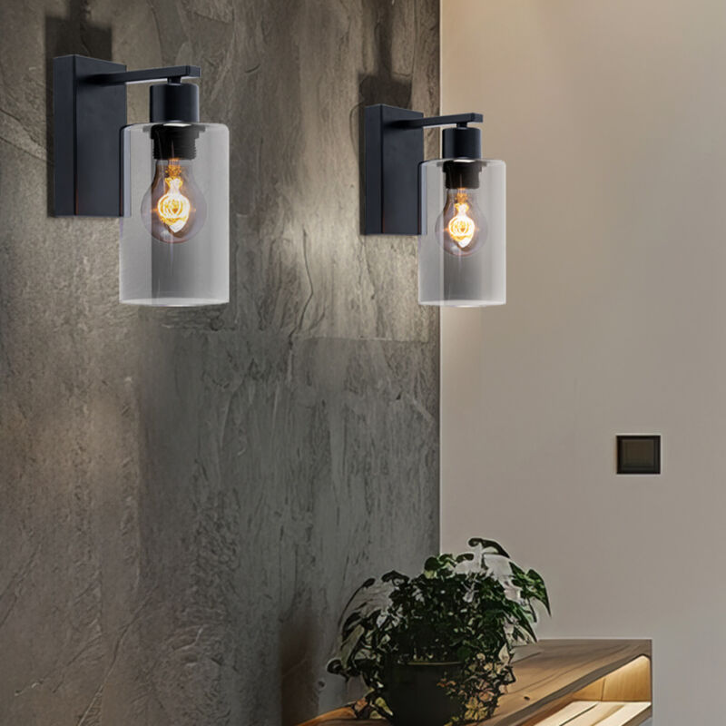 Globo Lighting - Applique murale d'intérieur vintage, spot mural industriel noir, couleur fumée, cylindre de style rétro, métal noir verre mat, 1x