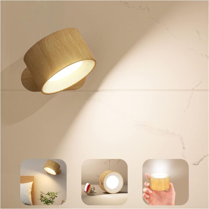 Applique murale d'intérieur,Dimmable,Avec batterie avec port de chargement USB,Applique murale LED,Contrôle tactile,3 niveaux de luminosité,Pour