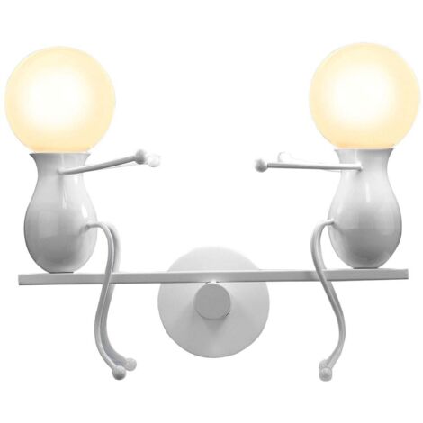 Applique Murale Double Petit Gens Fer Branloire , Lampe de Mur Simple Poupée De Mode 2 Homme Luminaires pour Enfant Salon Chambre Créative - Blanc