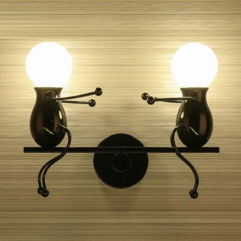 Applique Murale Double Petit Gens Fer Branloire , Lampe de Mur Simple Poupée De Mode 2 Homme Luminaires pour Enfant Salon Chambre Créative - Noir