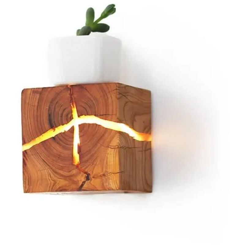Applique murale effet bois craquelé - LED - Intérieur - Marron, Applique murale minimaliste rétro créative, Lampe pour restaurant