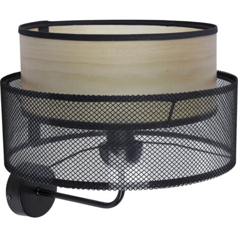 Applique murale élégante maille noire et effet bois intérieur - Noir maille avec intérieur effet bois