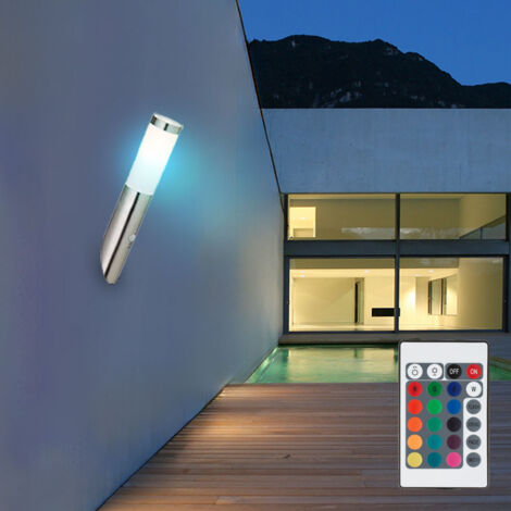 Applique murale en acier inoxydable torche murale extérieur maison détecteur de mouvement, télécommande dimmable, 1x LED RGB 8,5W 806Lm blanc chaud, DxH 7,6x40cm