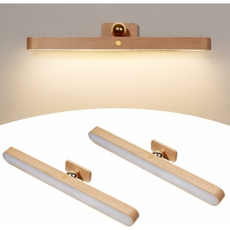 Applique murale en bois à DEL magnétique et rotative à 360° avec commande tactile à gradation progressive - Appliques murales polyvalentes détachables pour la chambre à coucher, le salon et le couloir