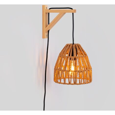 BARCELONA LED Applique murale en bois avec abat-jour en papier tressé "Leo"