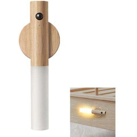 Applique murale en bois avec détecteur de mouvement Rechargeable par USB Blanc chaud Sans fil Avec interrupteur Pour chambre à coucher, couloir,cage d'escalier