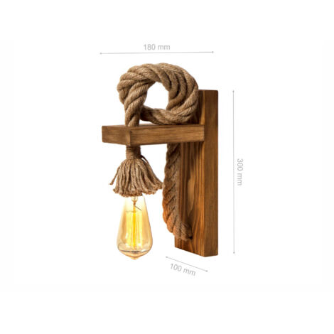 Applique murale en bois de sapin 18x30 cm – Style rustique – Douille E27 – Protection IP20 – Corde de jute pour installation facile – Ozaia