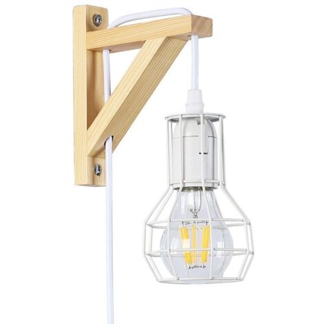 Applique murale en bois et cage "MICA" avec ampoule de 4W 2700K - Blanc