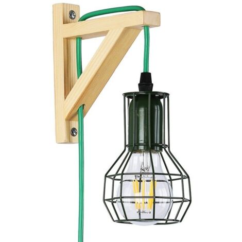 Applique murale en bois et cage "MICA" avec ampoule de 4W 2700K - Vert