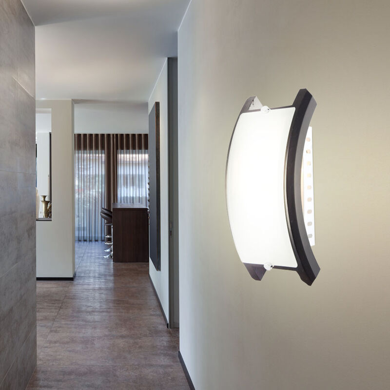 Applique murale en bois foncé, lampe de salon en verre satiné, douille E14, LxHxP 11x26x8,5 cm