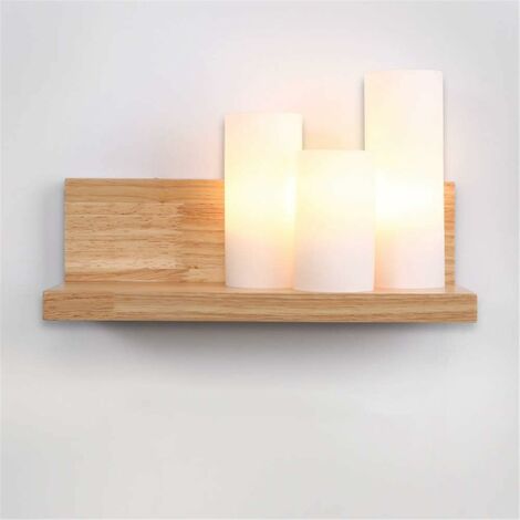 Applique Murale en Bois Moderne Applique Murale Intérieur en Bois Massif Vintage LED Lampe E27 3 Rétro avec Abat-Jour en Verre Applique Lumière Chambre Lampes De Chevet Étude Salon Balcon