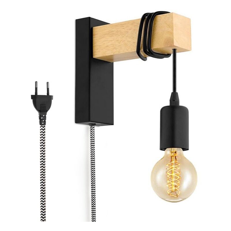 Applique murale en bois 'ruder' avec prise et interrupteur - Noir