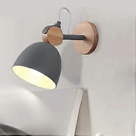 Applique murale en bois, spot mural moderne pour intérieur, métal et bois, couleur grise, avec anneau de diffusion orientable, 1 douille E27, ampoule incandescente max. 40 watts