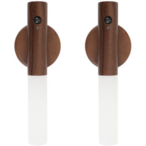 Applique Murale en Bois, Veilleuse d'intérieur avec détecteur de mouvement, Applique Murale à Batterie Magnétique Rechargeable Sans fil avec Interrupteur pour Chambre, Couloir, Escalier (Noyer - 2Pc)