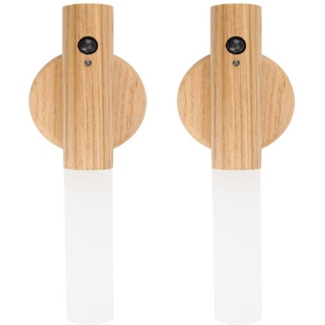 Applique Murale en Bois, Veilleuse d'intérieur avec détecteur de mouvement, Batterie Magnétique Rechargeable Sans fil avec Interrupteur pour Chambre, Couloir, Escalier (Frêne - 2Pc)