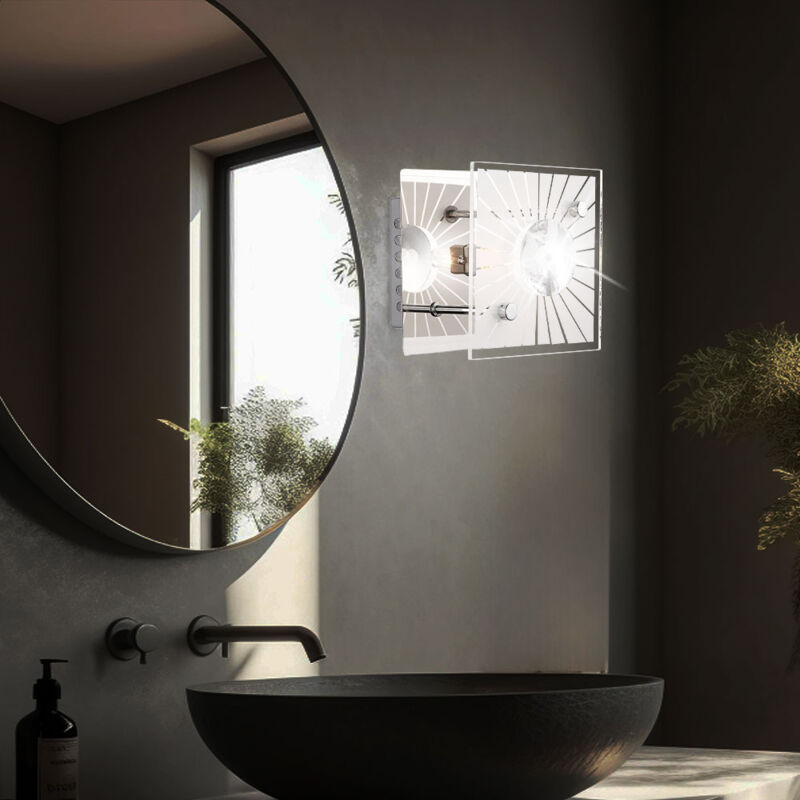 Applique murale en cristal, lampe en verre, lampe de couloir, métal chromé satiné, cristaux transparents, 1x douille G9, HxLxL 10x11x11cm