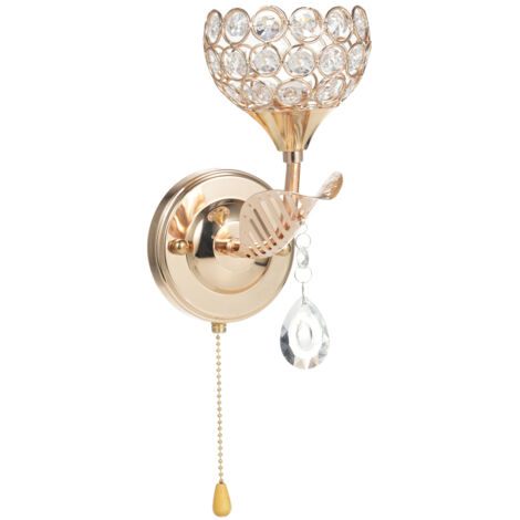 Applique murale en cristal pour chambre à coucher avec douille E26, lampe de chevet ronde et moderne avec interrupteur à tirette, luminaire pour salle à manger ou couloir