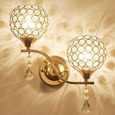 Applique Murale en Cristal Style Simple Lampe Murale LED Double Tête Moderne Décorative pour Chambre Couloir Chevet Salle (Or)