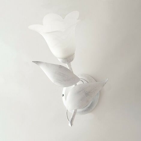 Applique murale en fer blanc argenté une lumière Albâtre Verre blanc 21x h33 cm