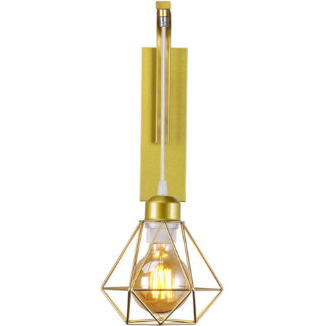 Applique murale en fer bois , Créative Lustre suspension rétro cage en forme diamant moderne salon chambre cuisine (noir)